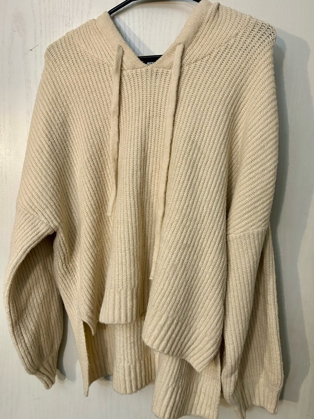 Missguided Petite Cream Oversized Knit Hoodie Sweater US 2/4